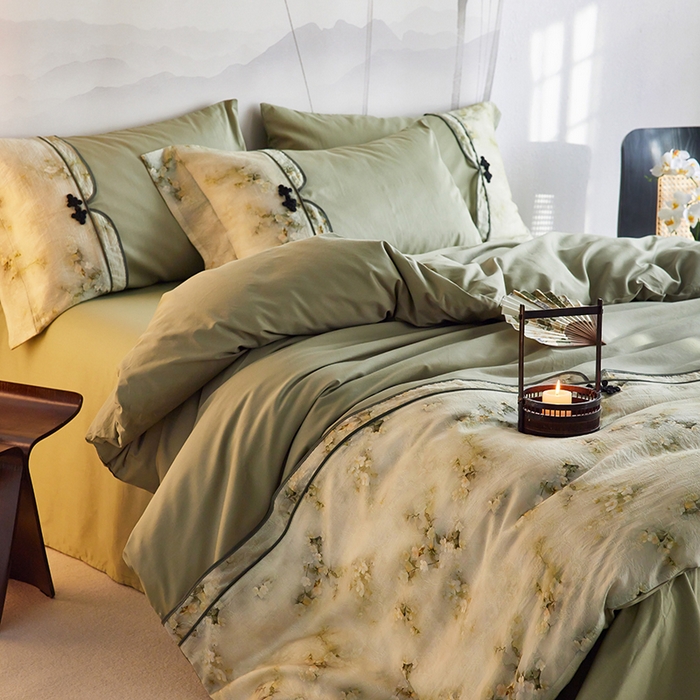 91家纺网 家纺一手货源 找家纺 2024新款全新工艺古典国风全棉天丝四件套 浣溪纱