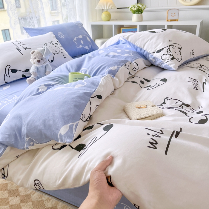 91家纺网 家纺一手货源 找家纺 世爵 2024新款12868全棉印花四件套黑白猫咪