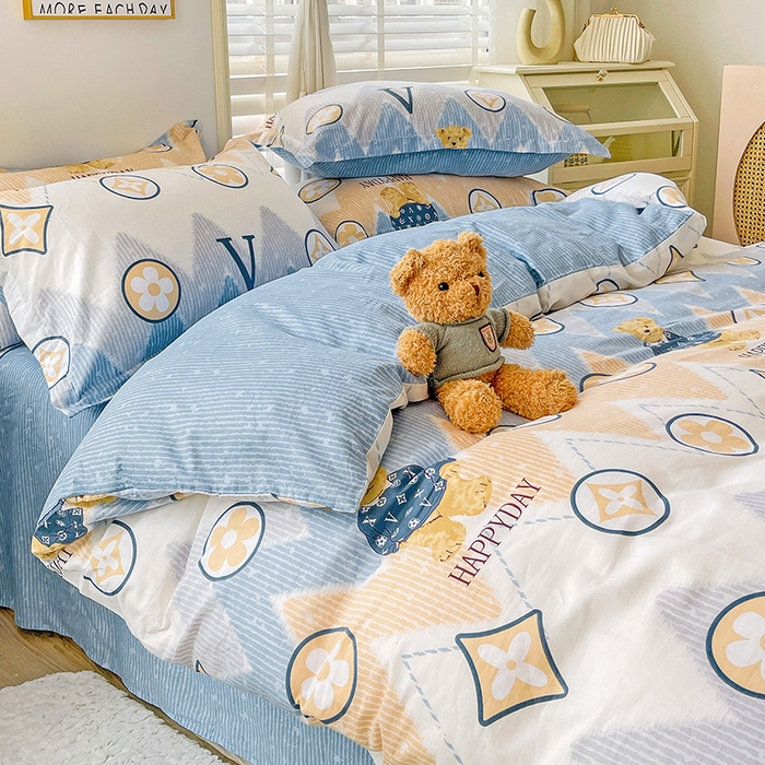 91家纺网 家纺一手货源 找家纺 恩泽 2024新款ins风全棉四件套 嗨皮熊