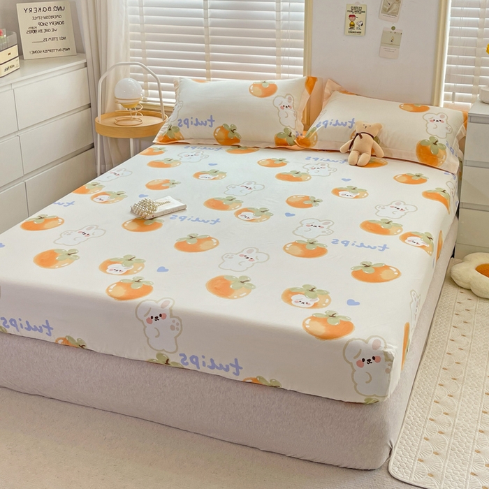 91家纺网 家纺一手货源 找家纺 恩泽 2024新款ins风全棉单品床笠 橘色心情