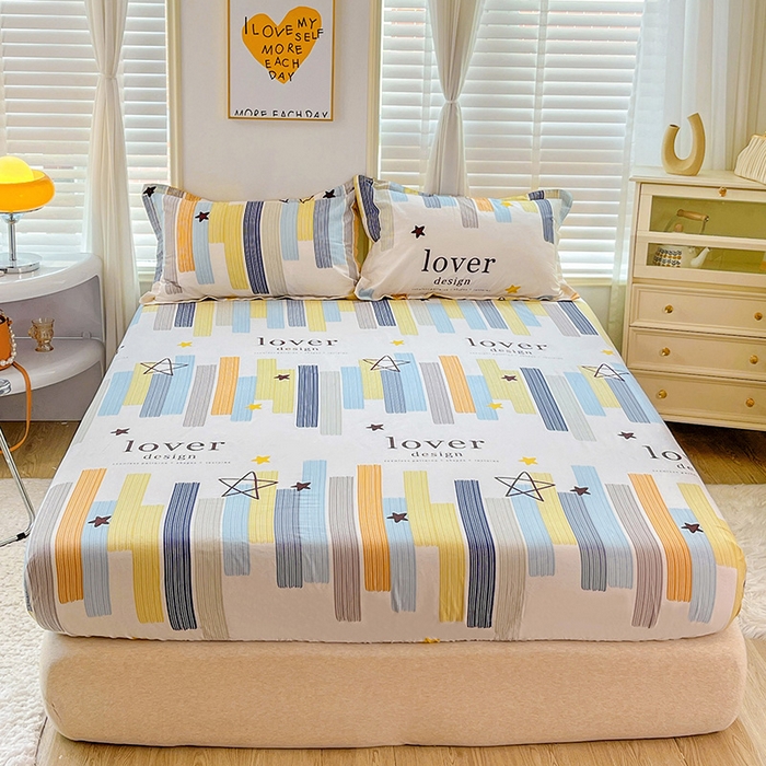 91家纺网 家纺一手货源 找家纺 恩泽 2024新款ins风全棉单品床笠 星光条纹