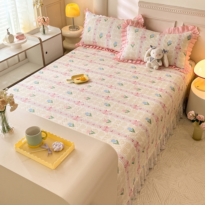 91家纺网 家纺一手货源 找家纺 美达家纺 2025新款全棉防滑榻榻米床护垫 春盼花季