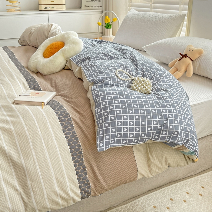 91家纺网 家纺一手货源 找家纺 2024新款ins风全棉印花单品被套 莫兰迪