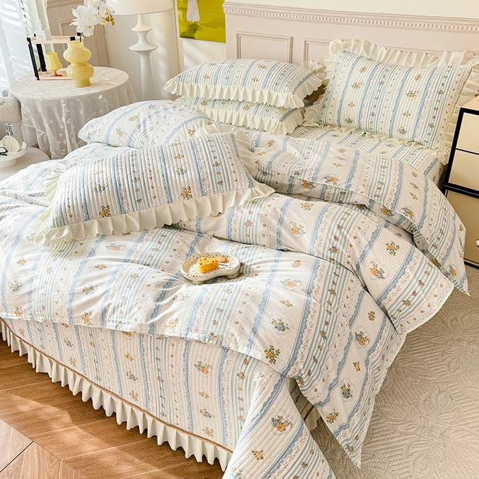 91家纺网 家纺一手货源 找家纺 美达家纺 2025新款全棉半夹棉花边床盖四件套 香榭丽舍