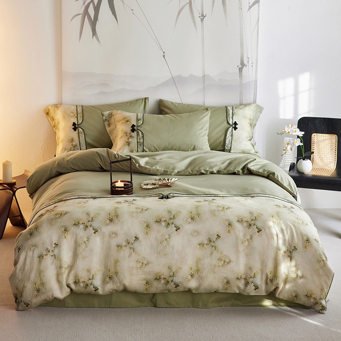 91家纺网 家纺一手货源 找家纺 2024新款全新工艺古典国风全棉天丝四件套 浣溪纱