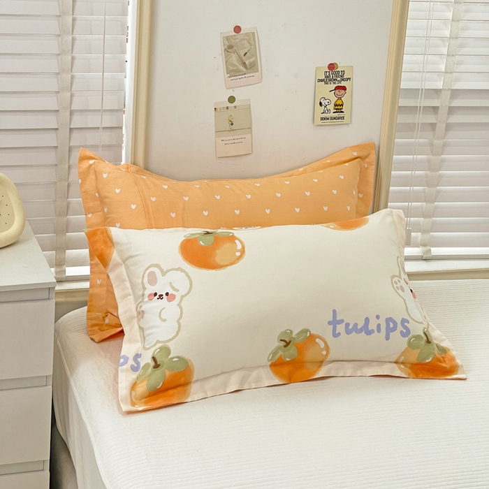 91家纺网 家纺一手货源 找家纺 恩泽 2024新款ins风全棉单品枕套 橘色心情