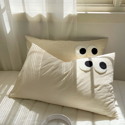 91家纺网 家纺一手货源 找家纺 丽涵家纺 2024新款色织水洗棉大眼毛巾绣-单品枕套 大眼密条米