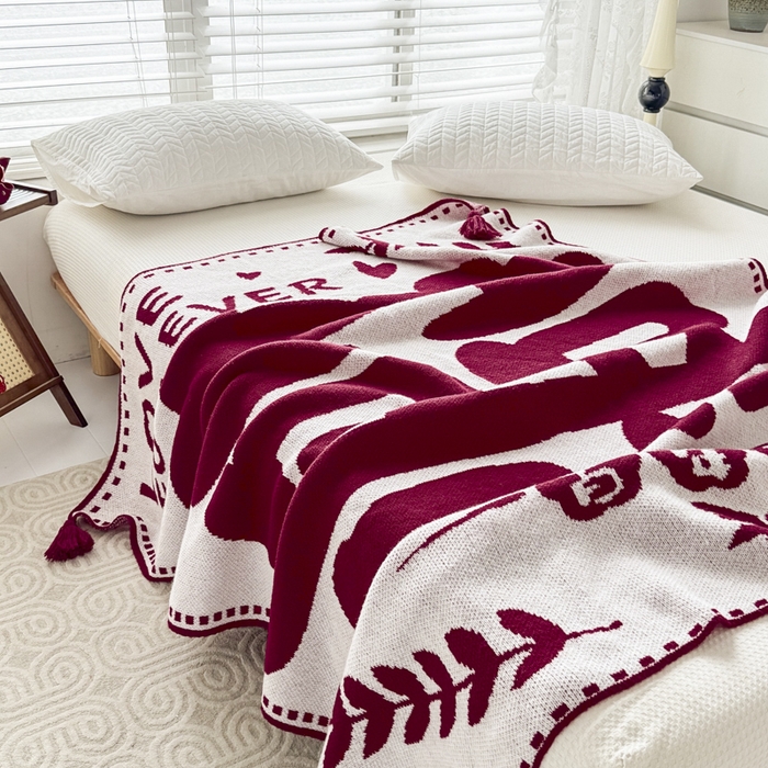 91家纺网 家纺一手货源 找家纺 苏艺针织盖毯 2024新款中式风高端婚礼喜字毛毯 针织喜-大喜百年好合盖毯