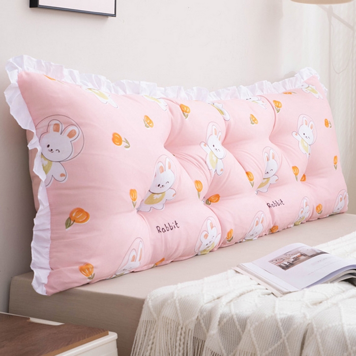 91家纺网 家纺一手货源 找家纺 美达人 2024新款水洗棉白色花边靠背 萌萌兔