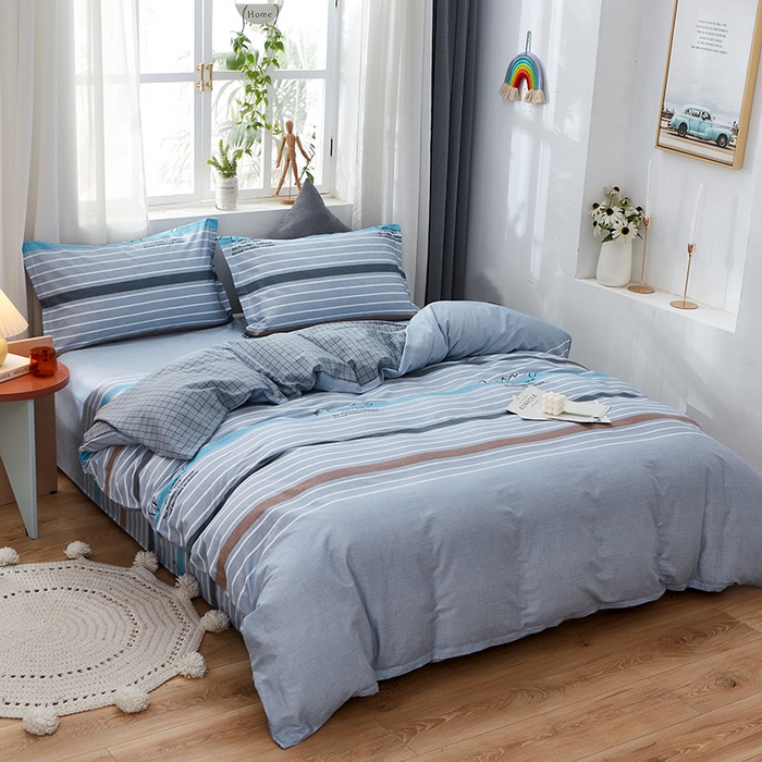 91家纺网 家纺一手货源 找家纺 恩泽 2024新款ins风全棉四件套 皇家学院 灰