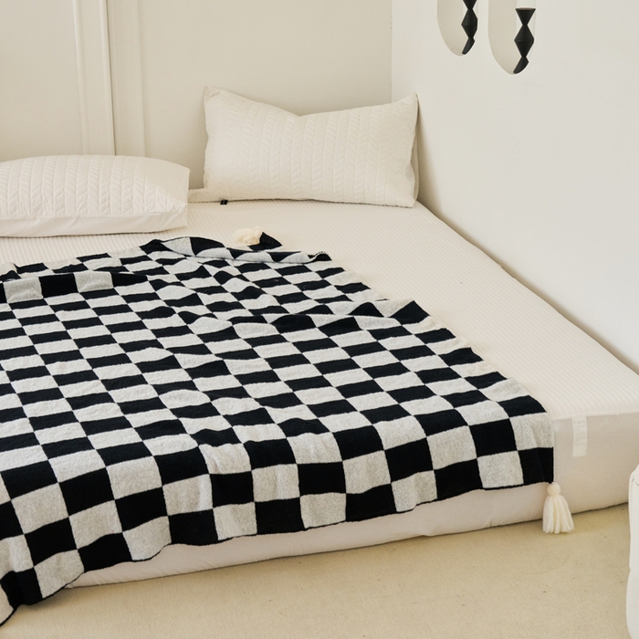 91家纺网 家纺一手货源 找家纺 苏艺针织盖毯 2024新款针织披肩沙发盖毯 针织-棋盘格