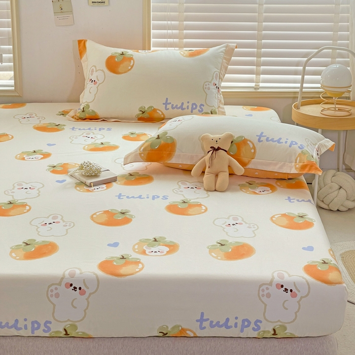 91家纺网 家纺一手货源 找家纺 恩泽 2024新款ins风全棉单品床笠 橘色心情