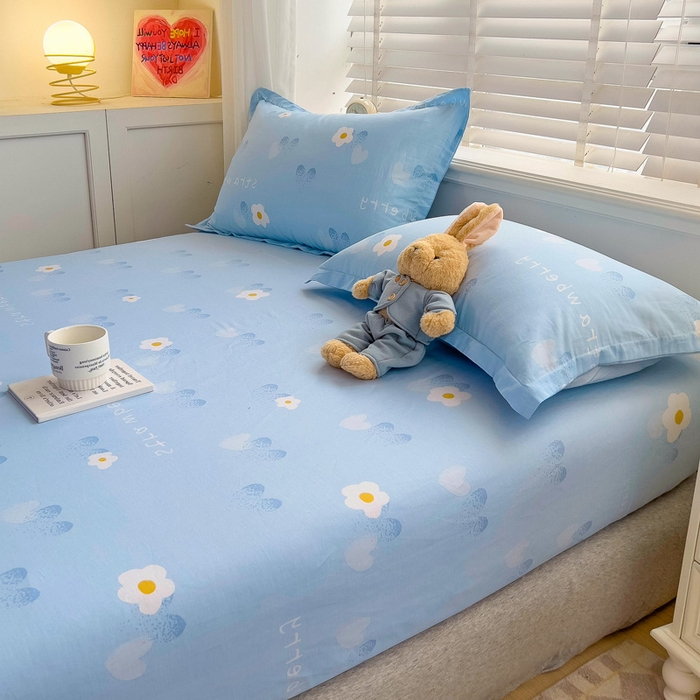 91家纺网 家纺一手货源 找家纺 恩泽 2024新款ins风全棉单品床笠 蓝色心情