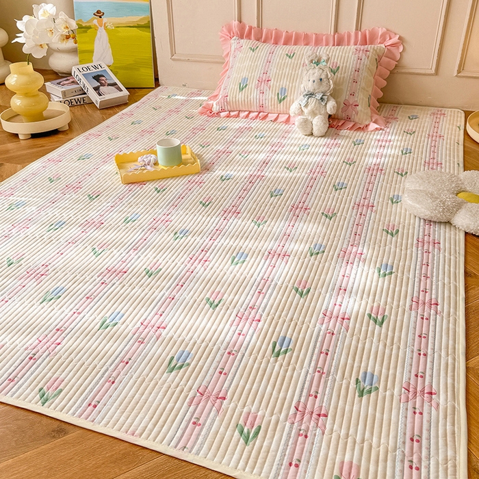 91家纺网 家纺一手货源 找家纺 美达家纺  2025新款全棉夹棉防滑可机洗床垫地垫软席 春盼花季