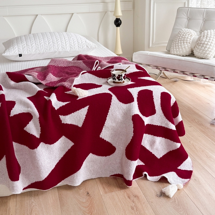 91家纺网 家纺一手货源 找家纺 苏艺针织盖毯 2024新款中式风高端婚礼喜字毛毯 针织-发财被爱