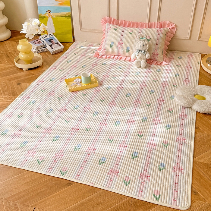 91家纺网 家纺一手货源 找家纺 美达家纺  2025新款全棉夹棉防滑可机洗床垫地垫软席 春盼花季