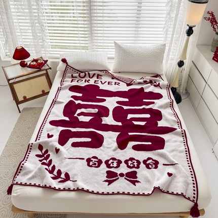 91家纺网 家纺一手货源 找家纺 （总）苏艺针织盖毯 2024新款中式风高端婚礼喜字毛毯