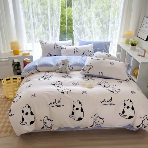 91家纺网 家纺一手货源 找家纺 世爵 2024新款12868全棉印花单品被套黑白猫咪