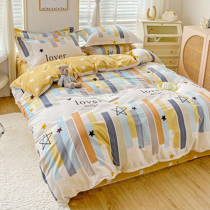 91家纺网 家纺一手货源 找家纺 恩泽 2024新款ins风全棉四件套 星光条纹