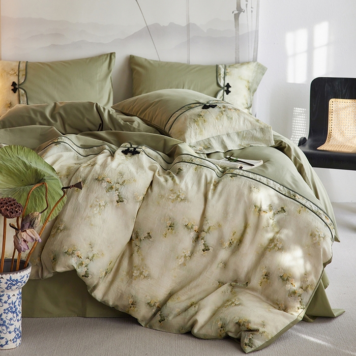 91家纺网 家纺一手货源 找家纺 2024新款全新工艺古典国风全棉天丝四件套 浣溪纱