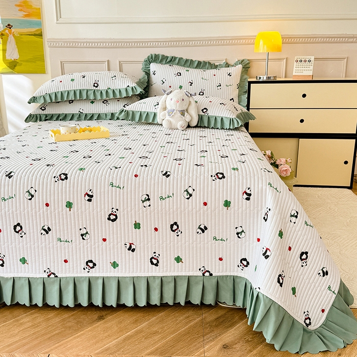 91家纺网 家纺一手货源 找家纺 美达家纺 2025新款全棉夹棉防滑小花边床盖 阳光胖达