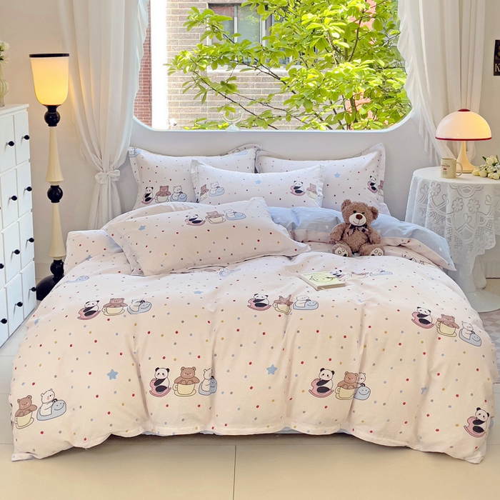 91家纺网 家纺一手货源 找家纺 恩泽 2024新款ins风全棉四件套 宠物派对