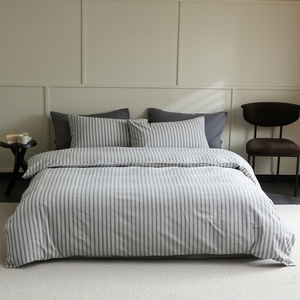 2024新款全棉色织水洗棉四件套-宽窄条 宽窄条浅灰