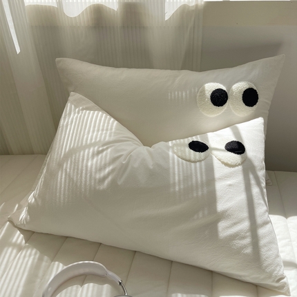 91家纺网 家纺一手货源 找家纺 丽涵家纺 2024新款色织水洗棉大眼毛巾绣-单品枕套 大眼纯白