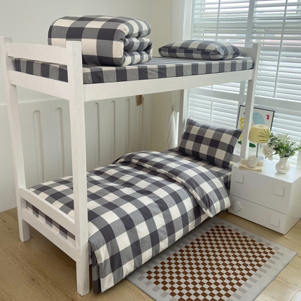 巧格家纺 2025新款A类全棉色织水洗棉宿舍三件套-床单款 灰中格