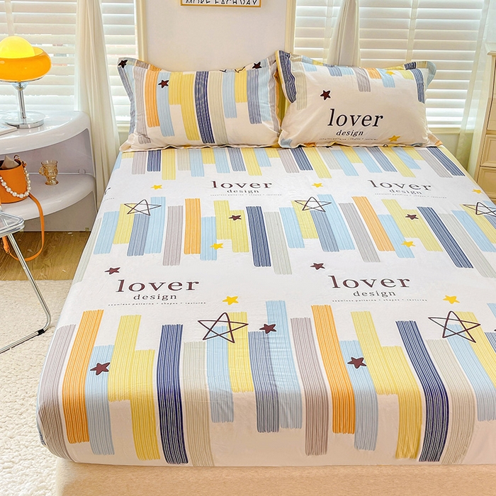 91家纺网 家纺一手货源 找家纺 恩泽 2024新款ins风全棉单品床笠 星光条纹