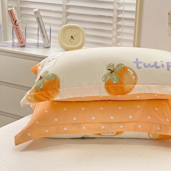 91家纺网 家纺一手货源 找家纺 恩泽 2024新款ins风全棉单品枕套 橘色心情