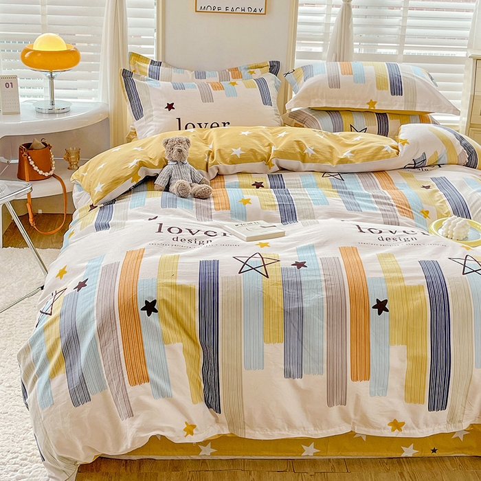 91家纺网 家纺一手货源 找家纺 恩泽 2024新款ins风全棉四件套 星光条纹