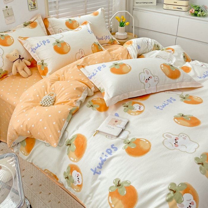 91家纺网 家纺一手货源 找家纺 恩泽 2024新款ins风全棉四件套 桔色心情