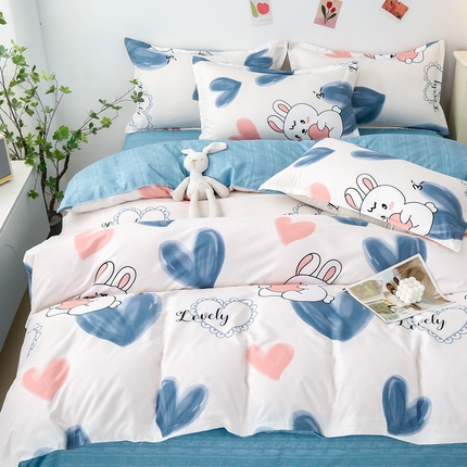 91家纺网 家纺一手货源 找家纺 曼璐家纺 2025新款芦荟棉印花单被套系列 爱心兔