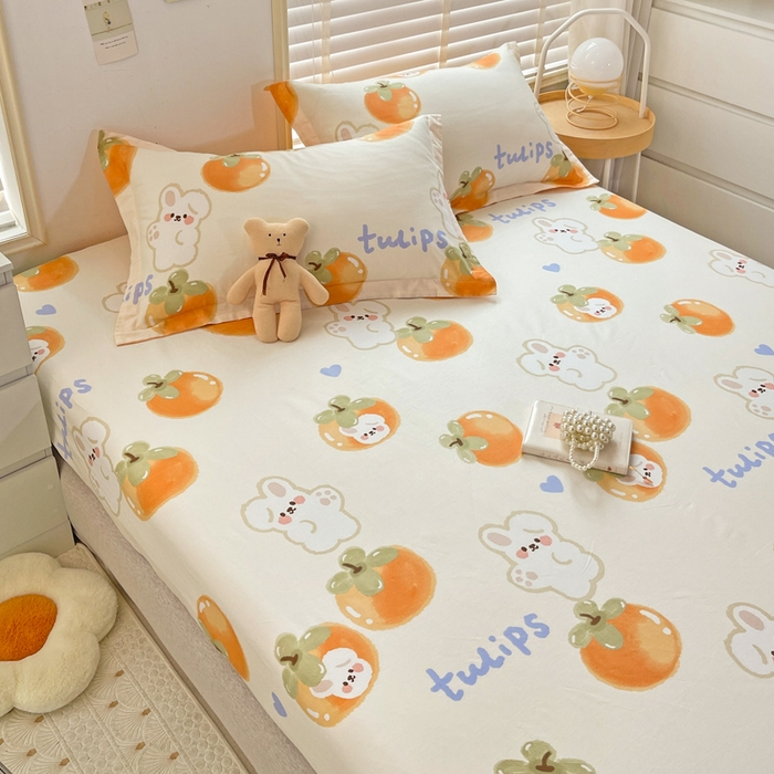 91家纺网 家纺一手货源 找家纺 恩泽 2024新款ins风全棉单品床笠 橘色心情