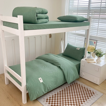 巧格家纺 2025新款A类全棉色织水洗棉宿舍三件套-床单款 墨绿