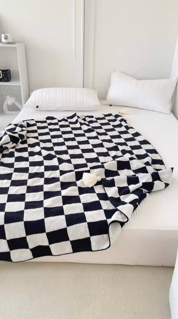 91家纺网 家纺一手货源 找家纺 苏艺针织盖毯 2024新款针织披肩沙发盖毯 针织-棋盘格