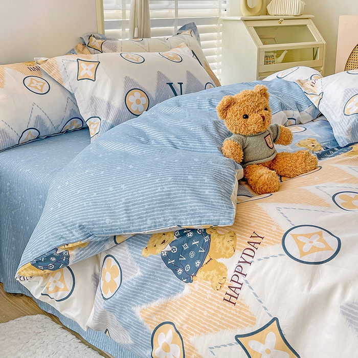 91家纺网 家纺一手货源 找家纺 恩泽 2024新款ins风全棉四件套 嗨皮熊