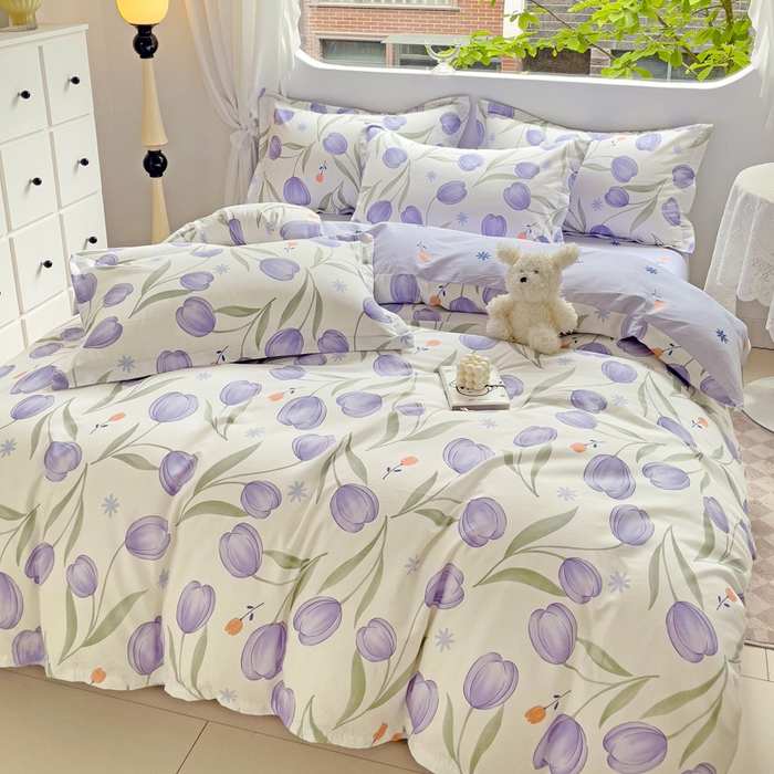 91家纺网 家纺一手货源 找家纺 恩泽 2024新款ins风全棉四件套 豆蔻年华