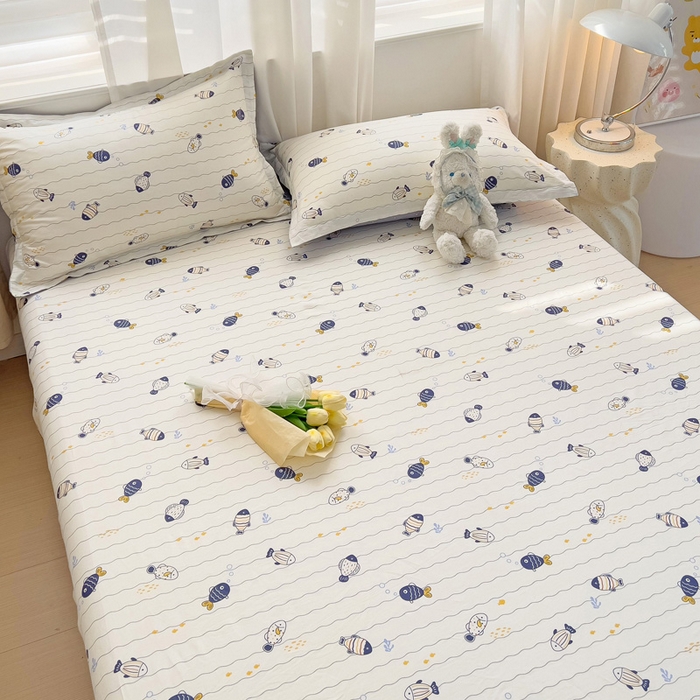 91家纺网 家纺一手货源 找家纺 恩泽 2024新款ins风全棉单品床笠 海底派对