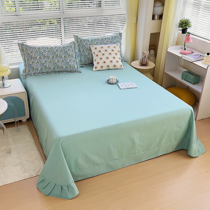 91家纺网 家纺一手货源 找家纺 优品阁 2024新款亲肤舒适全棉磨毛单床单 沐春-绿