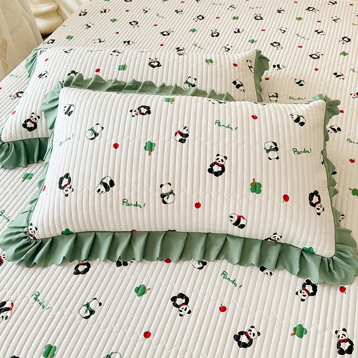 91家纺网 家纺一手货源 找家纺 美达家纺 2025新款全棉夹棉防滑小花边床盖 阳光胖达