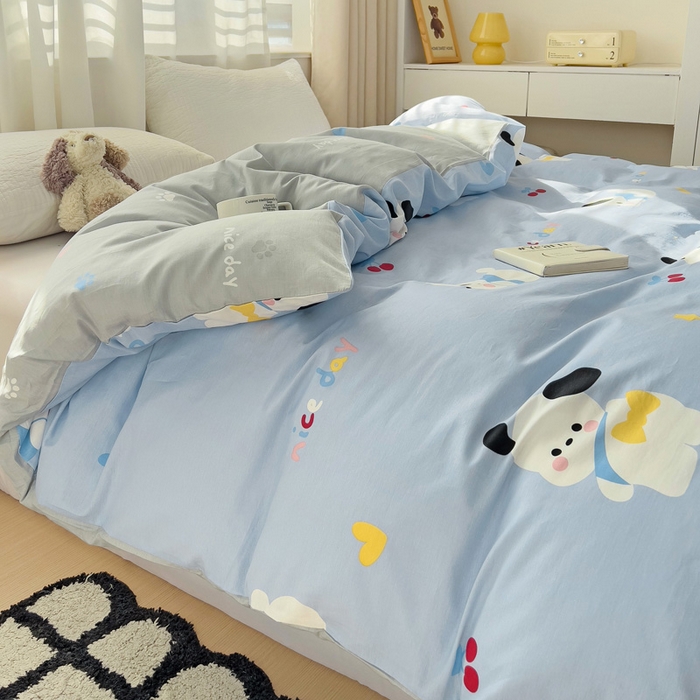 91家纺网 家纺一手货源 找家纺 2024新款ins风全棉印花单品被套 皮皮狗