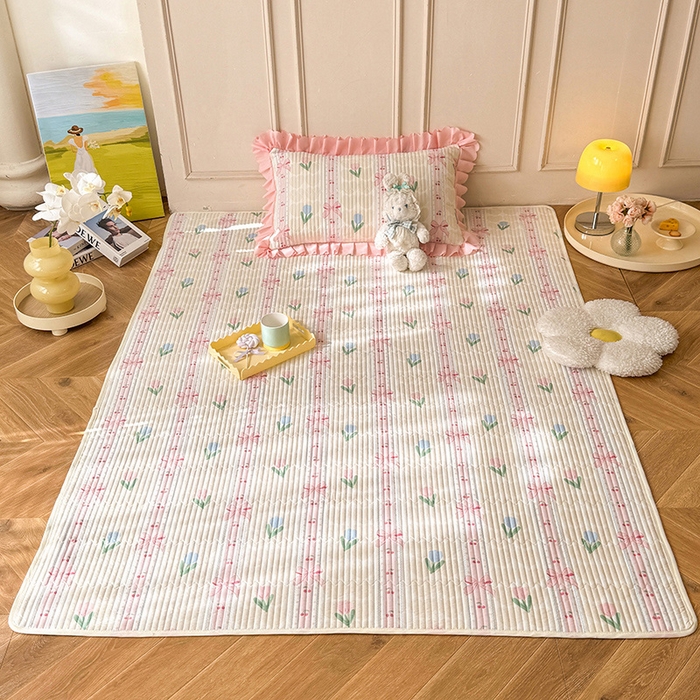 91家纺网 家纺一手货源 找家纺 美达家纺  2025新款全棉夹棉防滑可机洗床垫地垫软席 春盼花季