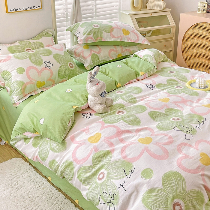 91家纺网 家纺一手货源 找家纺 恩泽 2024新款ins风全棉四件套 花语嫣然