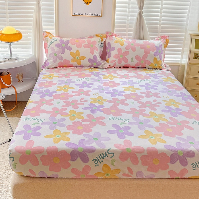 91家纺网 家纺一手货源 找家纺 恩泽 2024新款ins风全棉单品床笠 浅浅花漾粉