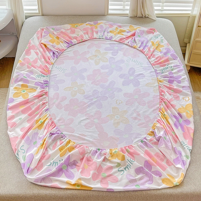 91家纺网 家纺一手货源 找家纺 恩泽 2024新款ins风全棉单品床笠 浅浅花漾粉