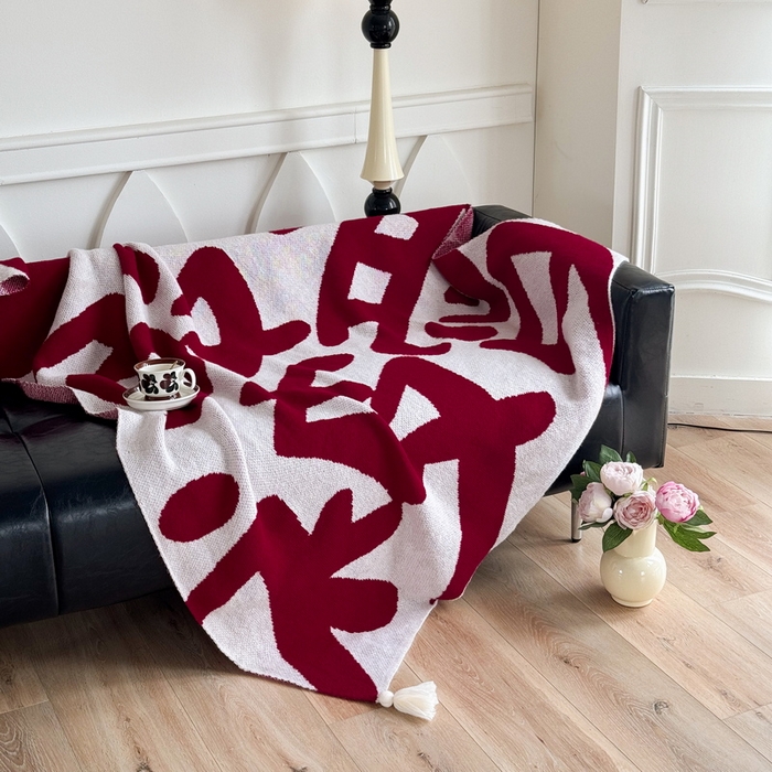 91家纺网 家纺一手货源 找家纺 苏艺针织盖毯 2024新款中式风高端婚礼喜字毛毯 针织-发财被爱