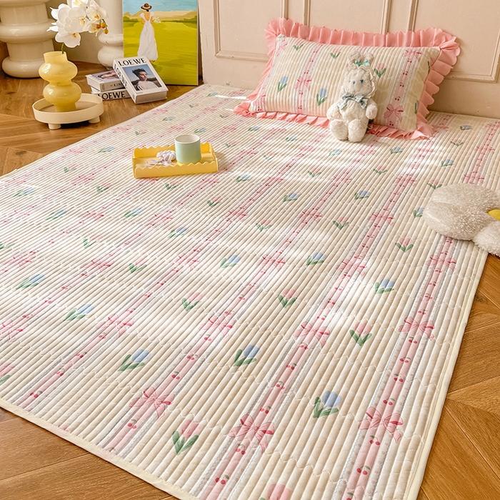 91家纺网 家纺一手货源 找家纺 美达家纺  2025新款全棉夹棉防滑可机洗床垫地垫软席 春盼花季