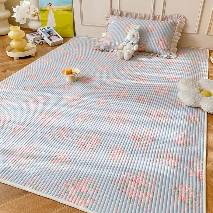 91家纺网 家纺一手货源 找家纺 美达家纺  2025新款全棉夹棉防滑可机洗床垫地垫软席 欧风花影